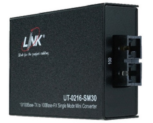 [UT-0216-SM30] Link 10/100 Mini Fiber Optic Media Converter SC (SM) w/AC Adapter 30 km.